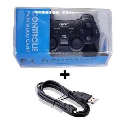 Controle Analógico Ps3 e PC Sem Fio Preto Dualshock Knup Original + Cabo Carregador